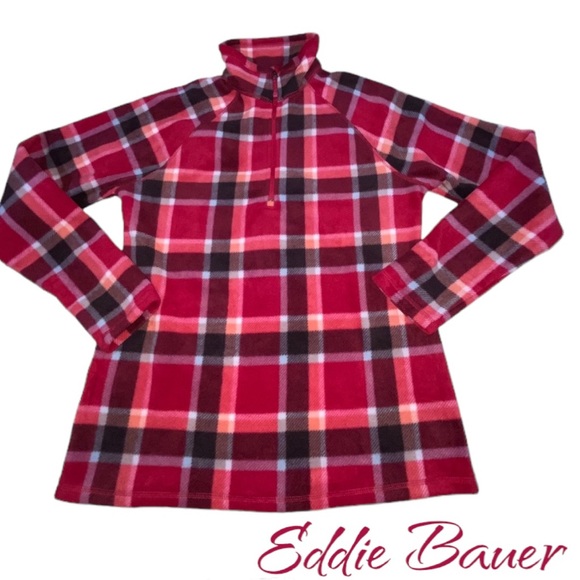 Eddie Bauer Venture Red Plaid 1/4 Zip Plush Pullover Fleece Top - Women’s Small - Picture 10 of 12